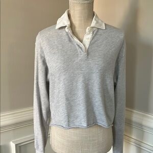 Brandy Melville Gray and White Crop Button Down Polo